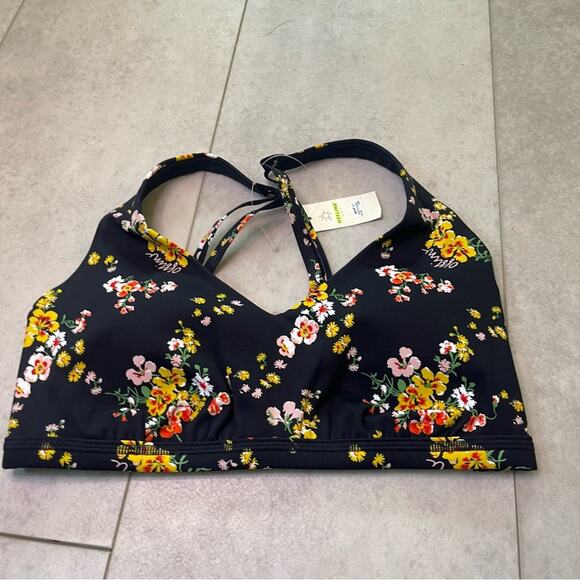 NWT Aerie Offline Goals Plunge Sports Bra 2 Pack Maroon Black Floral Small Mesh - Picture 7 of 16